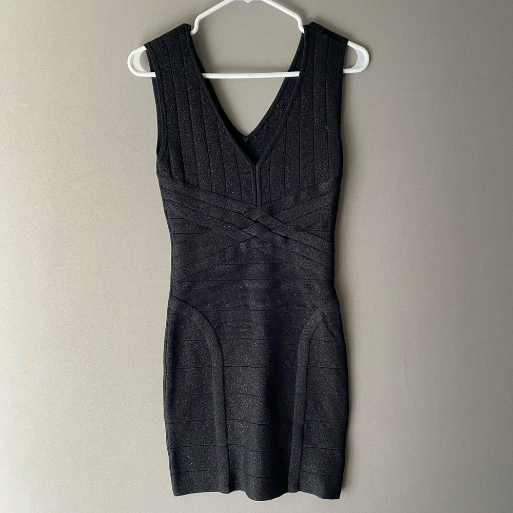 Whimsigoth Forever 21 S Black‎ Bandage Dress Metallic Shimmer Bodycon Mini